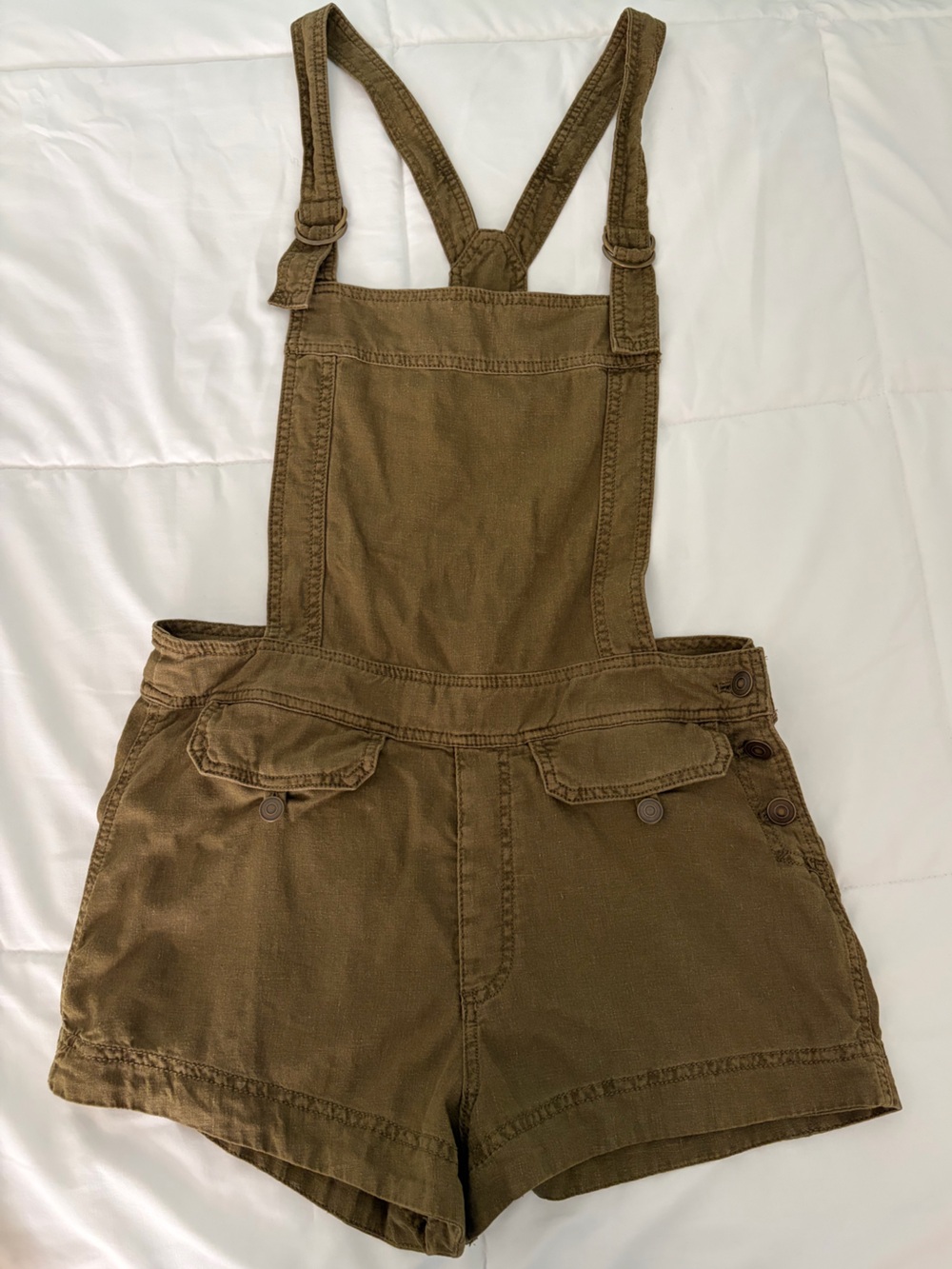 Free People Olive Utility Shortall Romper Small Rayon Blend Adjustable Straps